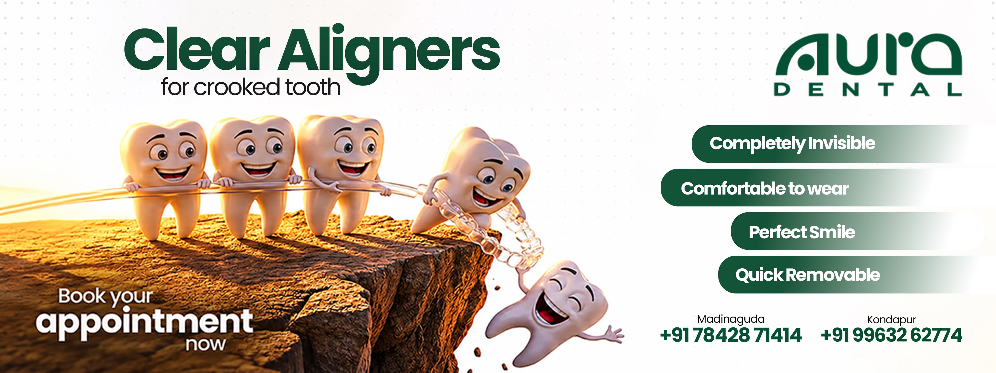 Clear aligners for crooked teeth at Aura Dental