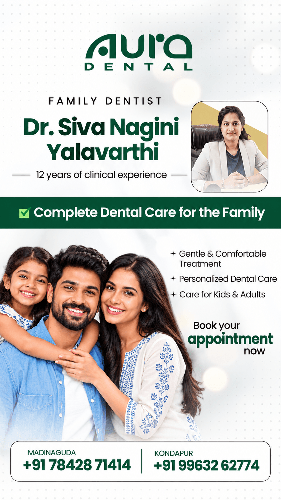 Family dentist Dr. Siva Nagini Yalavarthi — 12 years of clinical experience
